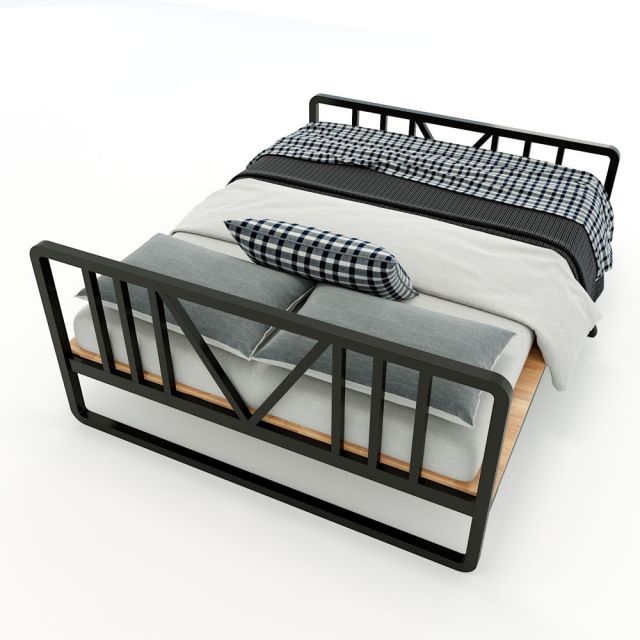 GN68020 - Giường ngủ DEMON 160x200cm gỗ cao su khung sắt lắp ráp
