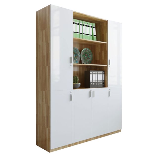 Tủ hồ sơ 3 cụm 160x40x220cm gỗ cao su cửa trắng THS68021 Tủ hồ sơ 3 cụm 160x40x220cm gỗ cao su cửa trắng THS68021