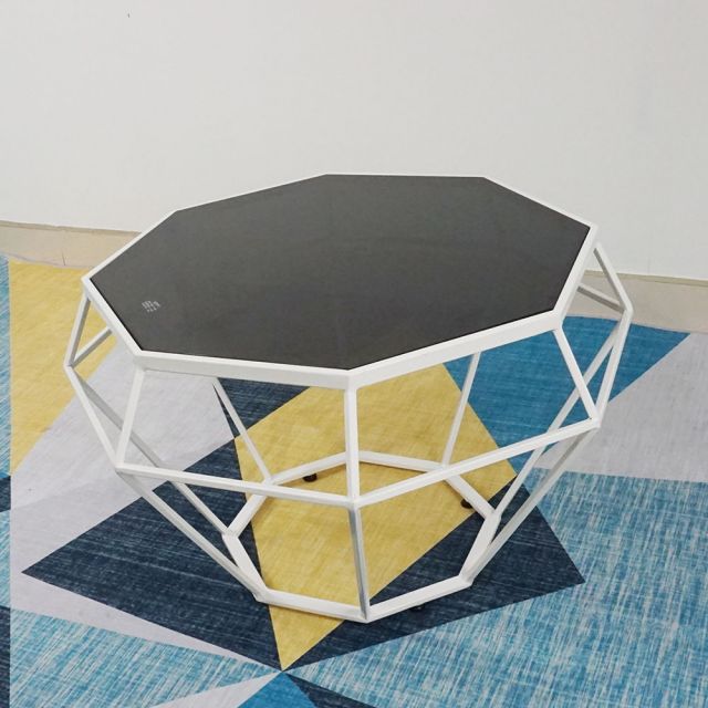 Bàn Sofa Dimond khung trắng kính đen TT68050