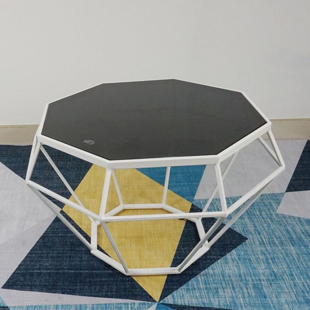 Bàn Sofa Dimond khung trắng kính đen TT68050
