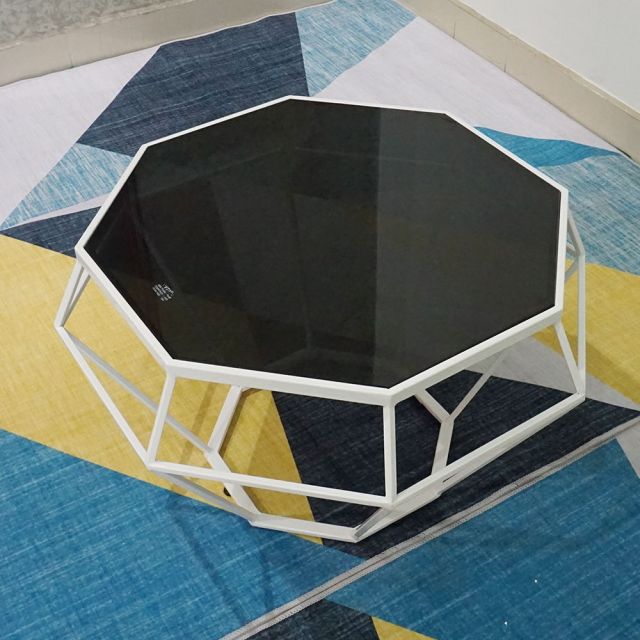 Bàn Sofa Dimond khung trắng kính đen TT68050