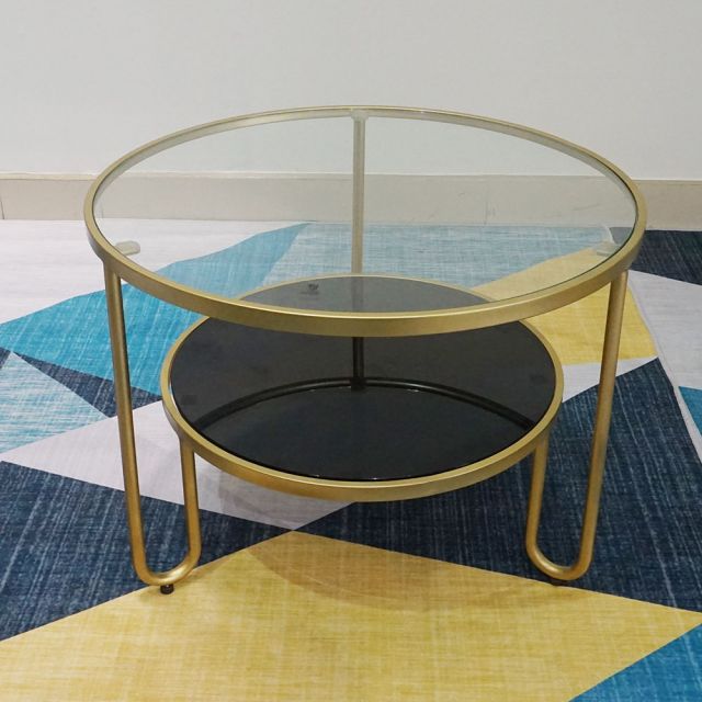 Bàn sofa tròn 2 tầng 60x60x45cm mặt kính khung sắt TT68061 Bàn sofa tròn 2 tầng 60x60x45cm mặt kính khung sắt TT68061