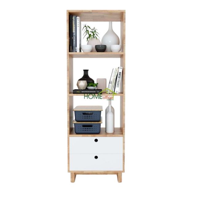 Kệ sách 4 tầng 2 hộc kéo 50x35x150cm gỗ cao su KS68058 Kệ sách 4 tầng 2 hộc kéo 50x35x150cm gỗ cao su KS68058