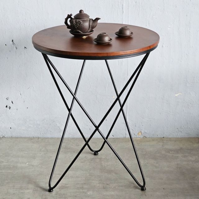 Bàn cafe tròn 60cm gỗ CAO SU chân sắt V xéo nhiều màu CFD68042