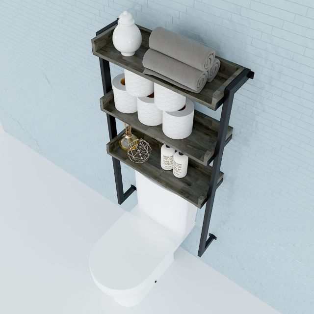 KTL002 - Kệ Toilet treo tường gỗ Cao Su khung sắt