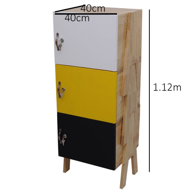 Bộ 3 tủ cá nhân cửa khóa xếp chồng 40x40x112cm gỗ cao su HOTK68004