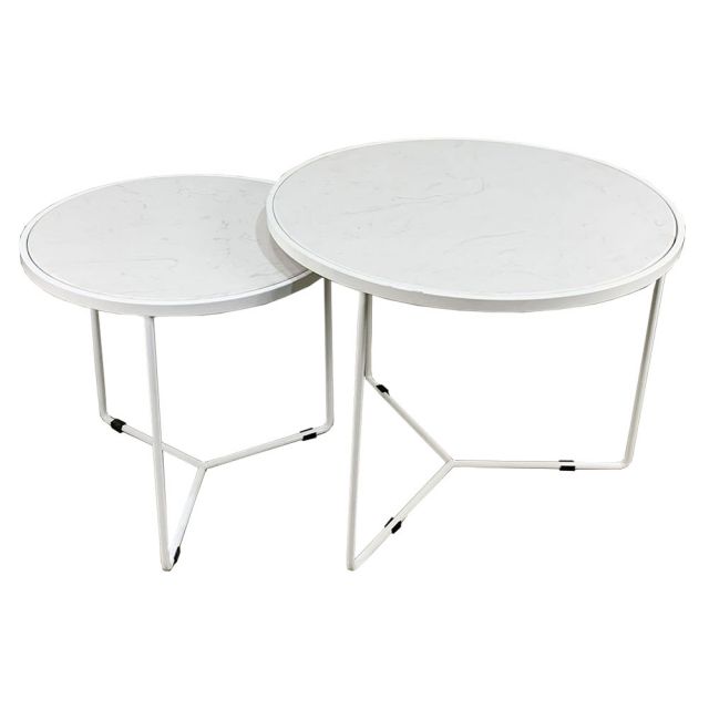 Bàn sofa đôi 62x62x50cm mặt đá tròn chân sắt TT68076 Bàn sofa đôi 62x62x50cm mặt đá tròn chân sắt TT68076