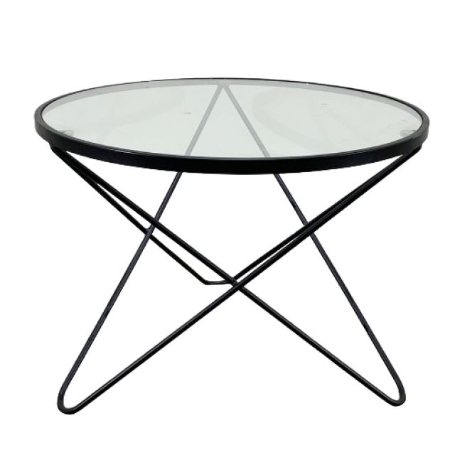 Bàn sofa tròn 60x60x45cm mặt kính chân chữ V TT68083 Bàn sofa tròn 60x60x45cm mặt kính chân chữ V TT68083