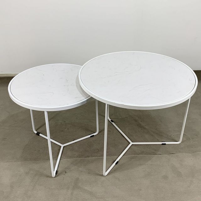 Bộ 2 bàn Sofa chân tia chớp sơn trắng mặt đá trắng TT68076