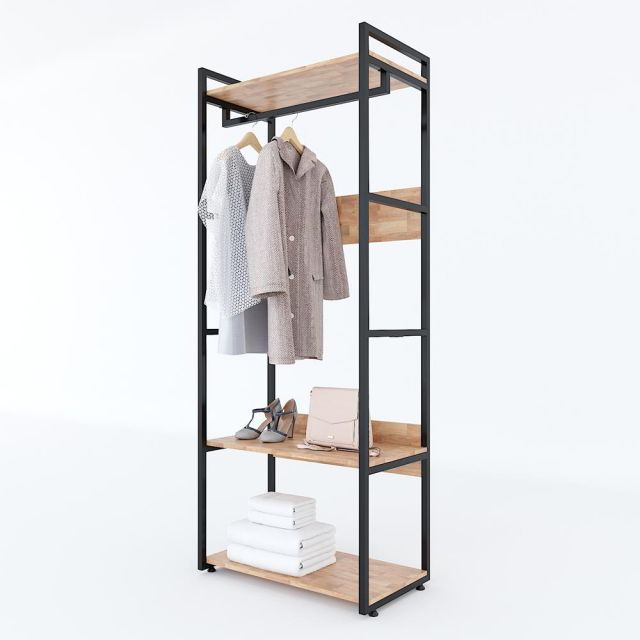 Kệ quần áo VEGA 80x45x200cm gỗ cao su khung sắt KQA68036 Kệ quần áo VEGA 80x45x200cm gỗ cao su khung sắt KQA68036