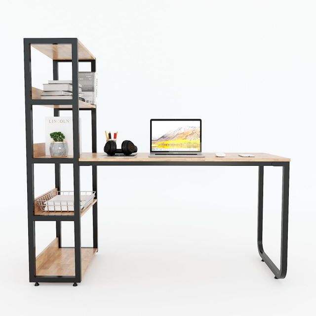 Bàn học UBAN kết hợp kệ sách 150x60x140cm gỗ cao su FD68029