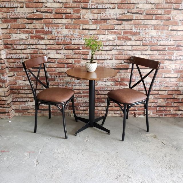 GSK002- Ghế cafe, ghế ăn khung sắt gỗ đít nệm màu nâu