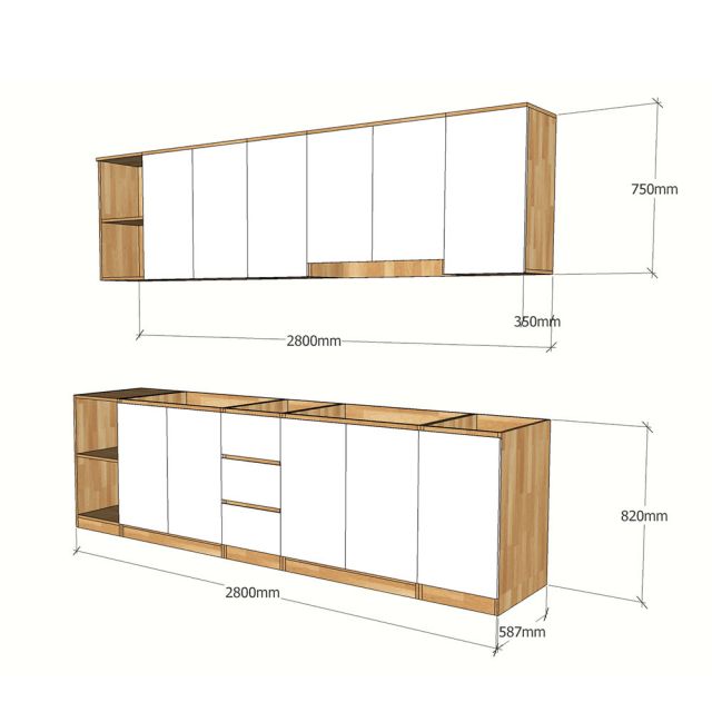 BTB68003 - Hệ tủ bếp hiện đại gỗ cao su ( không bao gồm mặt đá và bồn rửa)