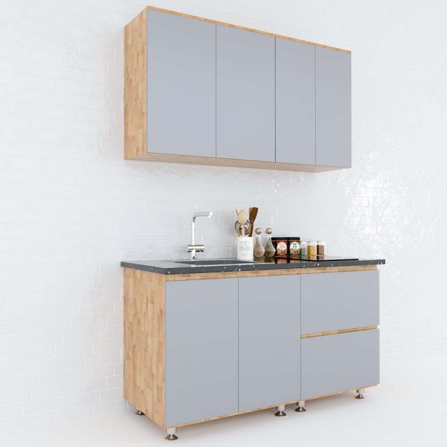 Hệ tủ bếp mini gỗ cao su hiện đại nhỏ gọn Hệ tủ bếp mini gỗ cao su hiện đại nhỏ gọn