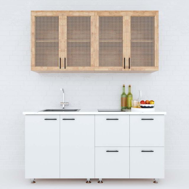 Hệ tủ bếp mini gỗ cao su hiện đại nhỏ gọn