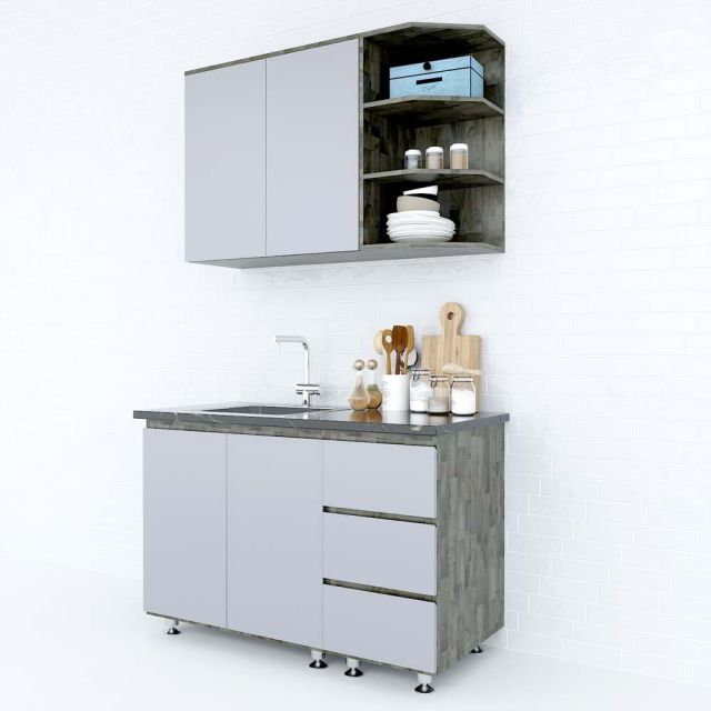 Hệ tủ bếp mini gỗ cao su hiện đại nhỏ gọn Hệ tủ bếp mini gỗ cao su hiện đại nhỏ gọn