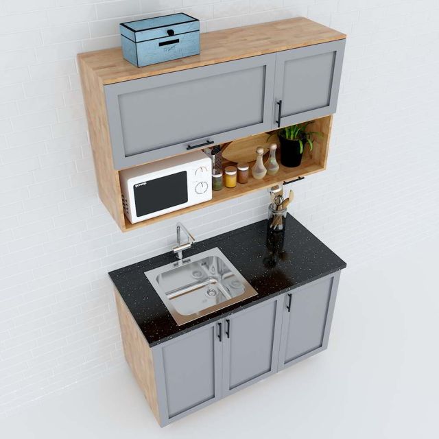 Hệ tủ bếp mini gỗ cao su 1m2 nhỏ gọn hiện đại BTB68012