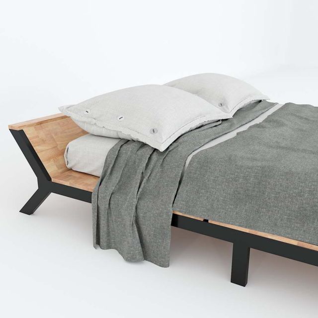 Giường ngủ gỗ cao su khung sắt lắp ráp GN68021