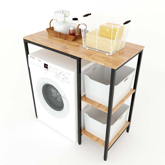 Kệ máy giặt gỗ cao su khung sắt KMG68005 Kệ máy giặt gỗ cao su khung sắt KMG68005