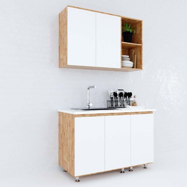 Hệ tủ bếp mini gỗ cao su nhỏ gọn hiện đại BTB68005