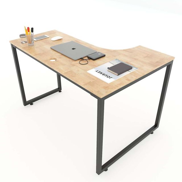 Bàn góc chữ L 120x70cm gỗ cao su chân sắt lắp ráp