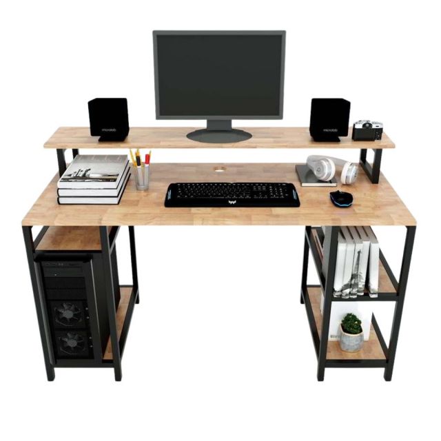 Bàn Vi tính gỗ cao su khung sắt kết hợp kệ COD68041 Bàn Vi tính gỗ cao su khung sắt kết hợp kệ COD68041