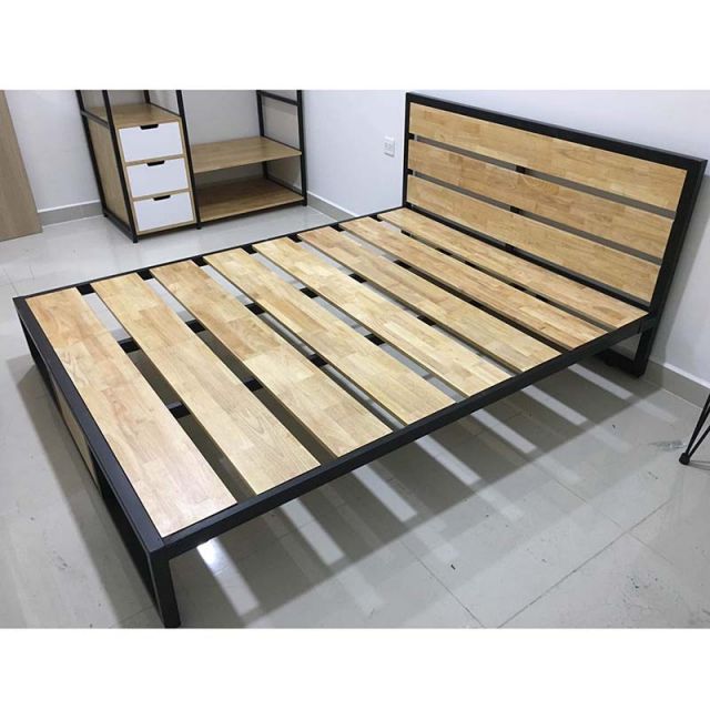 Giường ngủ đơn giản khung sắt lắp ráp có đầu giường (1.6mx2mx30cm)