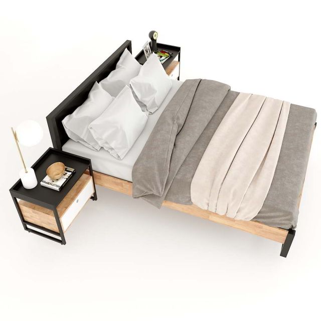 Giường ngủ gỗ cao su khung sắt lắp ráp GN68028