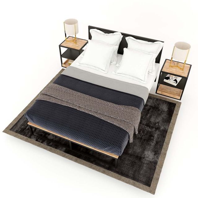 Giường ngủ hiện đại gỗ cao su khung sắt lắp ráp GN68029