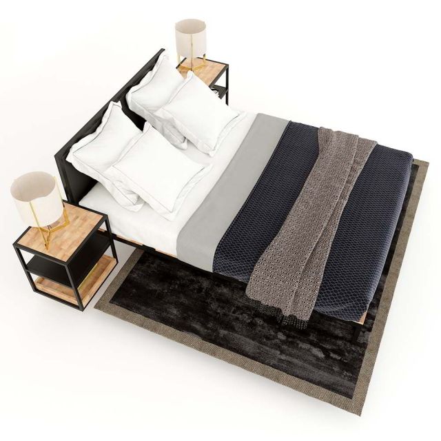 Giường ngủ hiện đại gỗ cao su khung sắt lắp ráp GN68029
