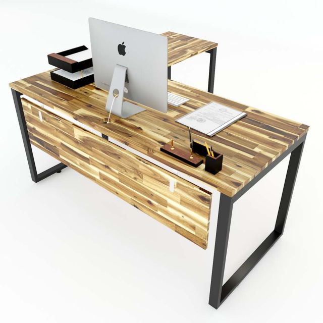 Bàn chữ L gỗ tràm 160x140cm chân sắt lắp ráp hệ Wooden HBWD016 Bàn chữ L gỗ tràm 160x140cm chân sắt lắp ráp hệ Wooden HBWD016