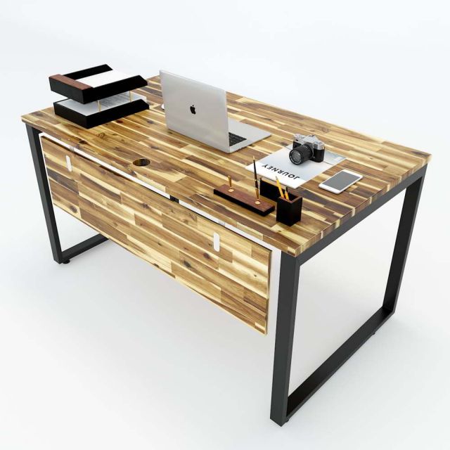 Bàn làm việc gỗ tràm 140x80 chân sắt lắp ráp hệ Wooden HBWD006 Bàn làm việc gỗ tràm 140x80 chân sắt lắp ráp hệ Wooden HBWD006