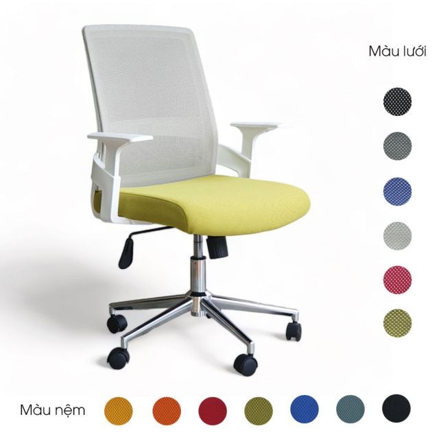 Ghế văn phòng chân xoay viền trắng M1086 - 01 Ghế văn phòng chân xoay viền trắng M1086 - 01