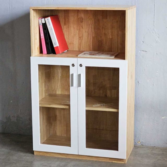Tủ hồ sơ 3 tầng gỗ cao su cửa kính có khóa THS68033