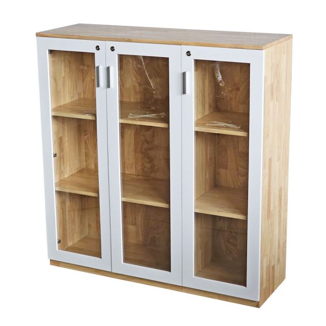 Tủ hồ sơ 3 tầng cửa kính gỗ cao su THS68036 Tủ hồ sơ 3 tầng cửa kính gỗ cao su THS68036