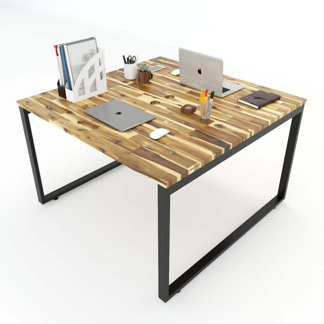 Bàn cụm 2 người 120x120cm gỗ tràm chân sắt lắp ráp hệ Wooden HBWD011 Bàn cụm 2 người 120x120cm gỗ tràm chân sắt lắp ráp hệ Wooden HBWD011