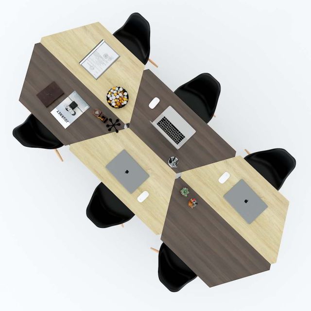 Bàn cụm 6 gỗ plywood hệ Lego chân sắt lắp ráp HBPL007