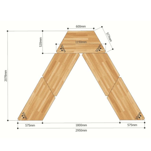 kích thước bàn cụm 3 gỗ cao su chân sắt lắp ráp