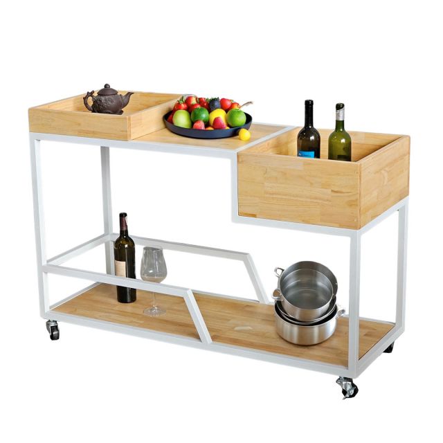 Kệ đẩy di động đa năng gỗ cao su khung sắt sơn tĩnh điện KB68028 Kệ đẩy di động đa năng gỗ cao su khung sắt sơn tĩnh điện KB68028