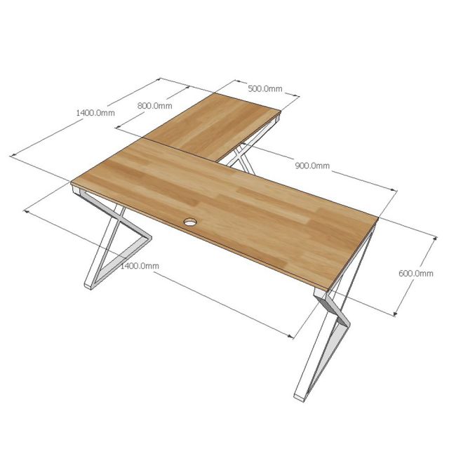 Kích thước bàn làm việc chữ L 140x140cm