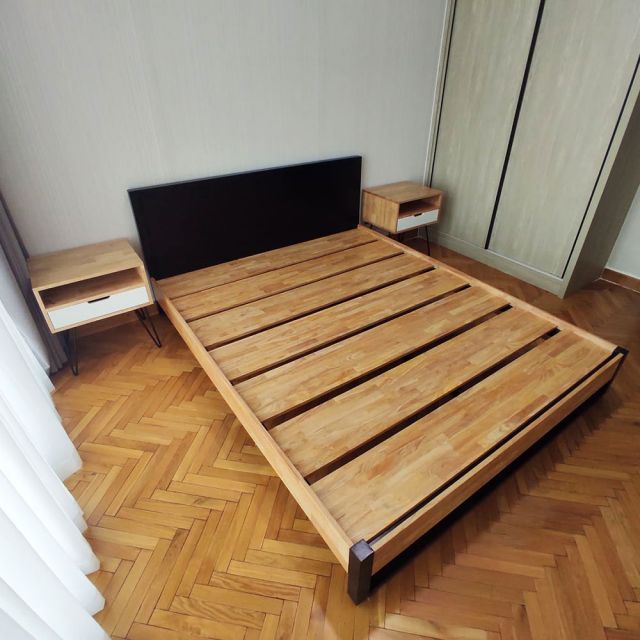 Giường ngủ gỗ cao su khung sắt lắp ráp GN68028