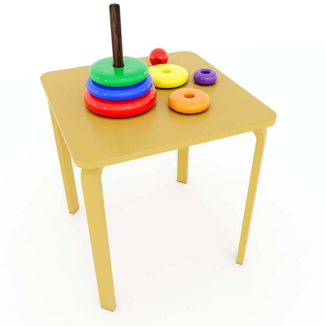 Bàn mầm non mặt bàn vuông gỗ cao su màu vàng KGD006