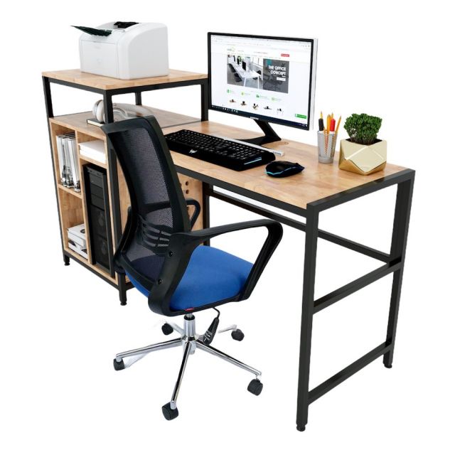 Combo Bàn Làm Việc Kết Hợp Kệ Và Ghế Chân Xoay Nệm Xanh CB68100 Combo Bàn Làm Việc Kết Hợp Kệ Và Ghế Chân Xoay Nệm Xanh CB68100