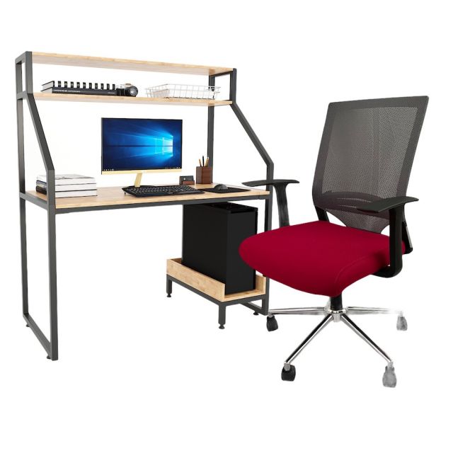 Combo Bàn Vi Tính Kết Hợp Kệ Và Ghế Chân Xoay Nệm Đỏ CB68103 Combo Bàn Vi Tính Kết Hợp Kệ Và Ghế Chân Xoay Nệm Đỏ CB68103