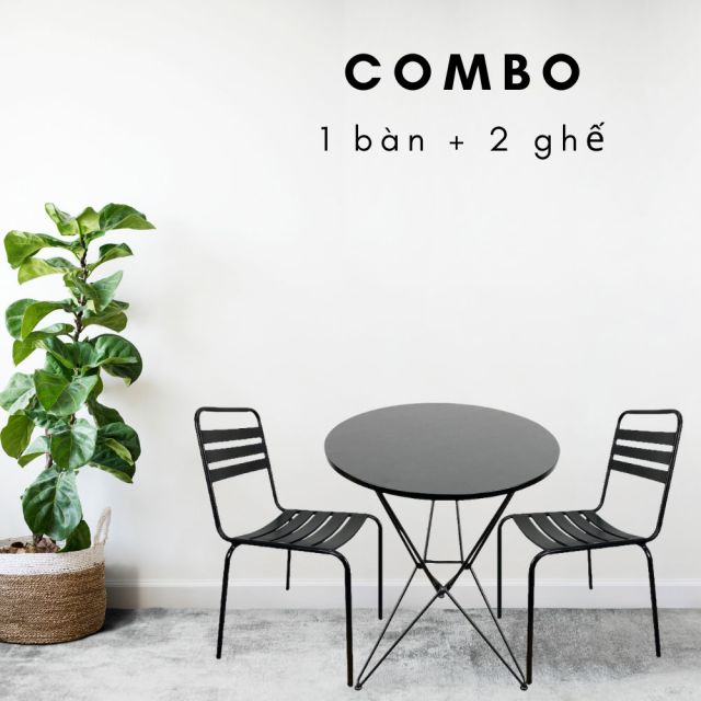 Bộ Bàn Cafe Tròn và 2 Ghế Sắt Sơn Tĩnh Điện CBCF047 Bộ Bàn Cafe Tròn và 2 Ghế Sắt Sơn Tĩnh Điện CBCF047