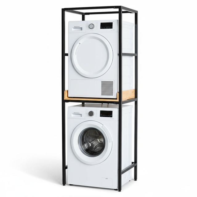 Kệ để máy giặt và máy sấy khung sắt mặt gỗ KMG68010