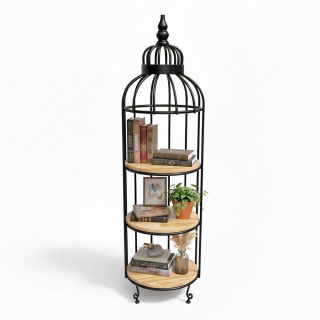 Kệ trưng bày lồng chim 3 tầng khung sắt trắng KTB68086