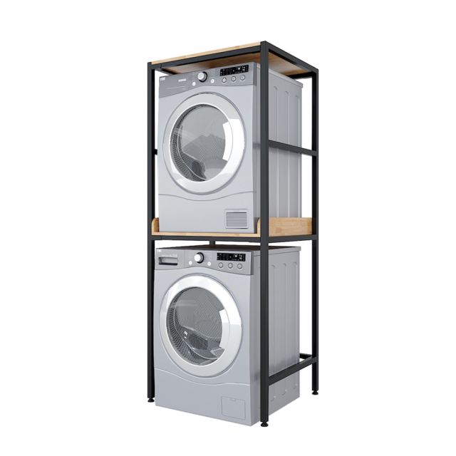 Kệ cho máy giặt và máy sấy gỗ cao su khung sắt 77x62x190cm KMG68010