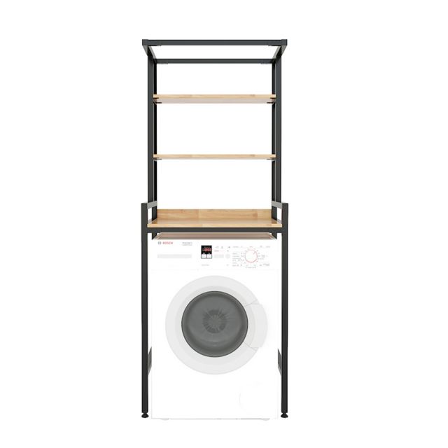 Kệ máy giặt 3 tầng gỗ cao su khung sắt lắp ráp KMG68012