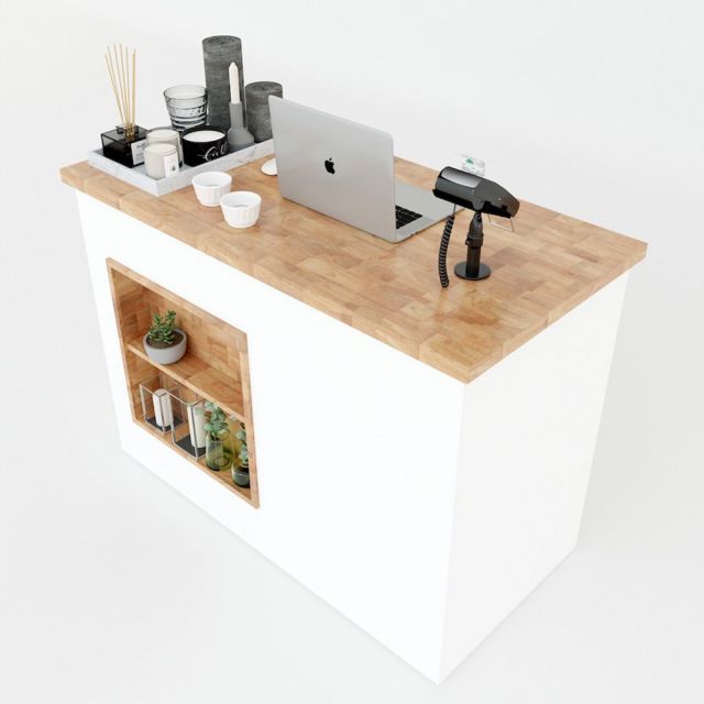 Bàn quầy lễ tân có 2 ngăn kéo gỗ cao su BLT68010 Bàn quầy lễ tân có 2 ngăn kéo gỗ cao su BLT68010
